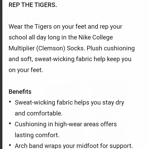 NWT Men's Clemson Tigers Nike Multiplier 2 Pairs Crew Socks - Picture 9 of 10